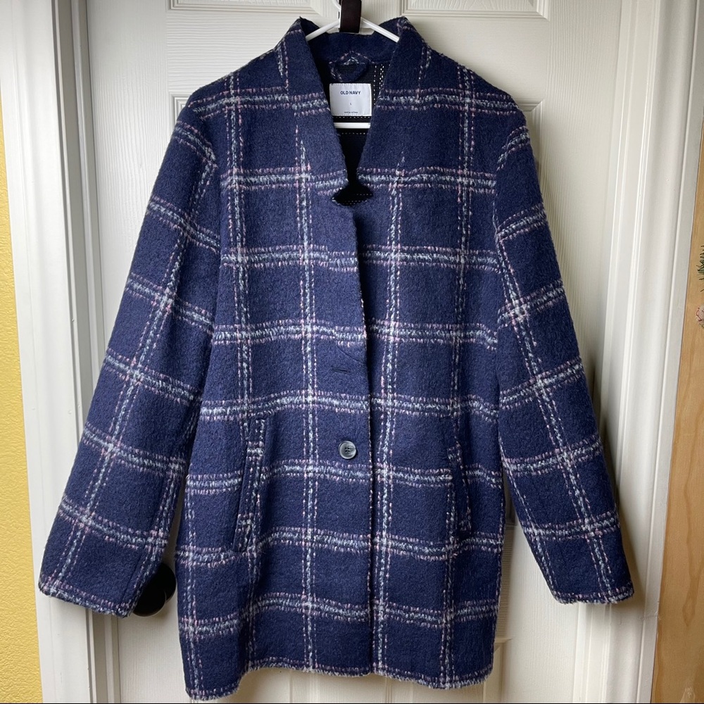 OLD NAVY Relaxed Textured Plaid Button-Front Coat - Picture 1 of 3